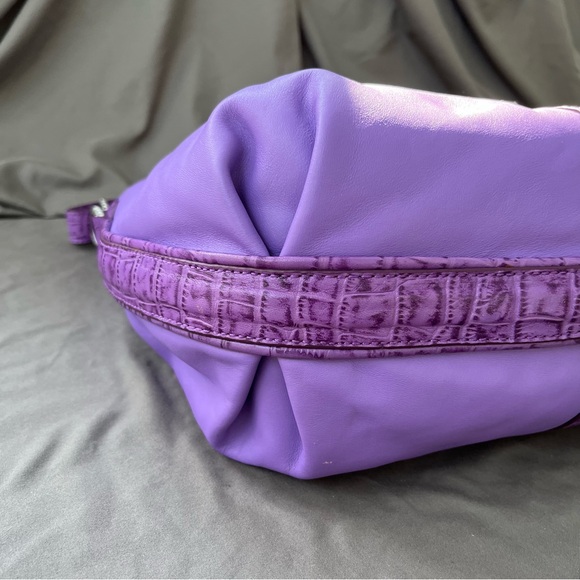 Judith Ripka Purple Leather CROCO Embossed Pewter Wrap Pocket Hobo Shoulder Bag - Picture 7 of 16